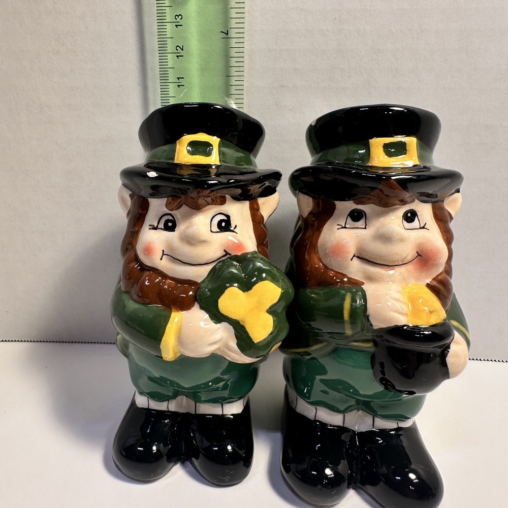 Vintage Irish Leprechaun Salt Pepper Shakers St Patrick's Day Ceramic Pair